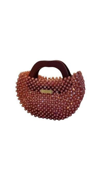 White Brown Beaded Handbag