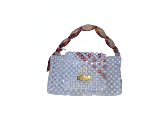 White Glossy Beaded Handbag