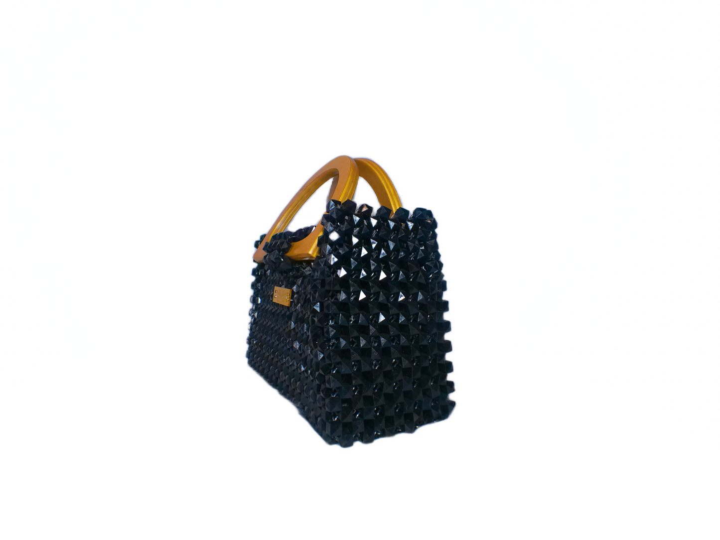 Black Beaded Tote Handbag