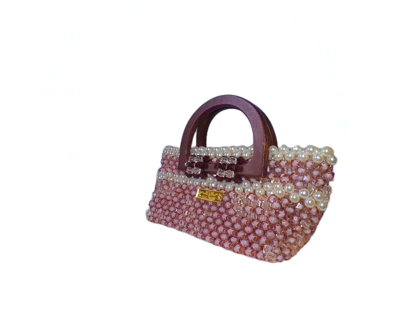 Brown Beaded Tote Handbag