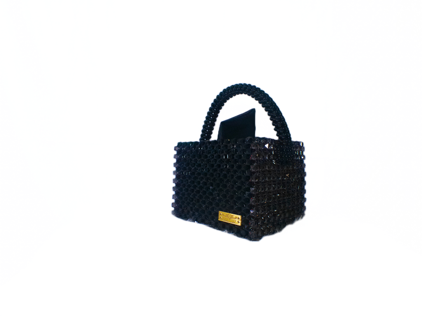 Black Beaded Tote Handbag