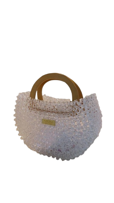 Clear Beaded Handbag with Brown Handle ā Modern Elegance