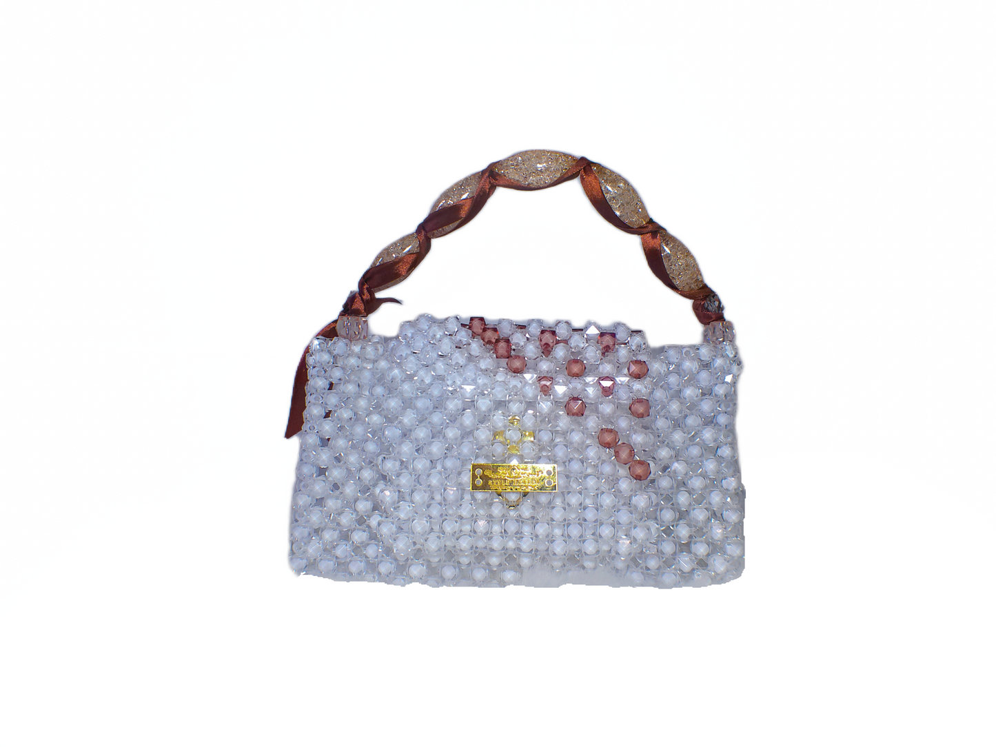 White Glossy Beaded Handbag