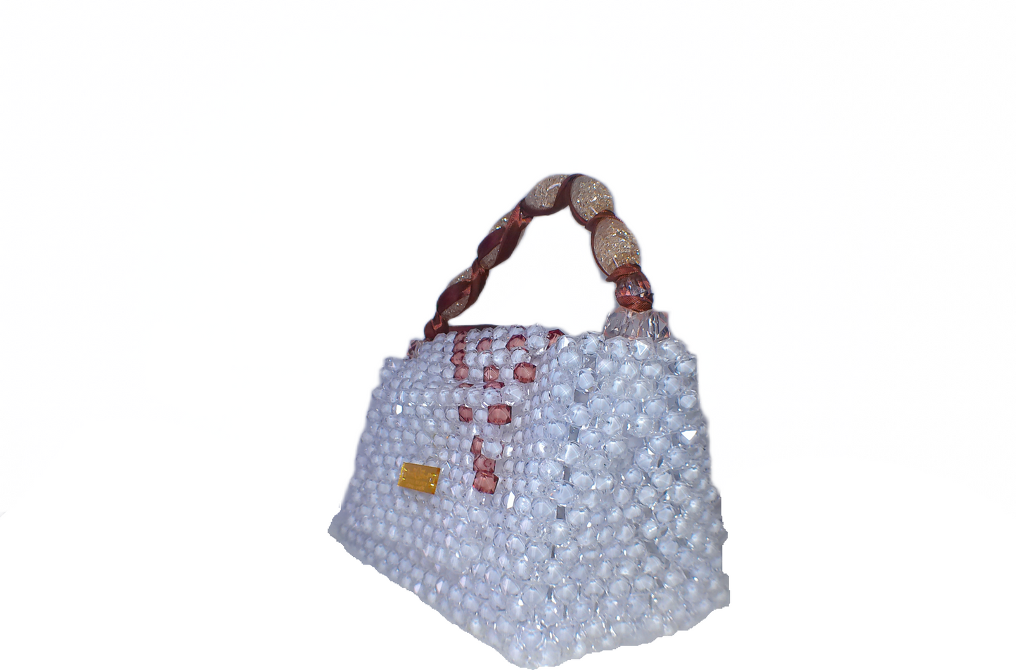 White Glossy Beaded Handbag
