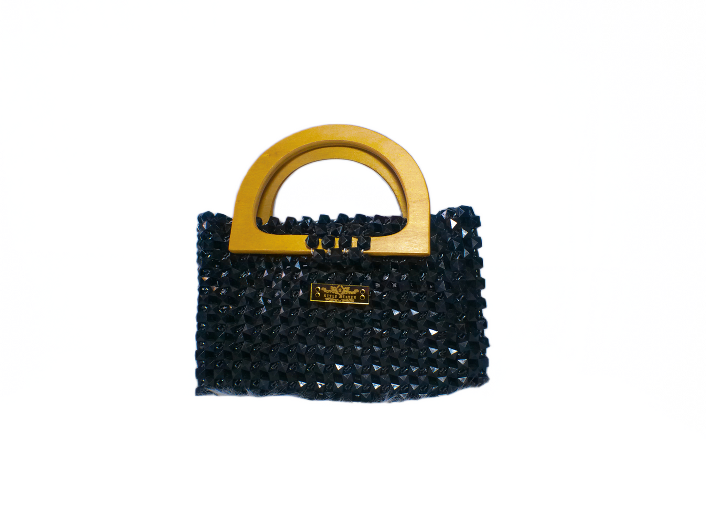 Black Beaded Tote Handbag
