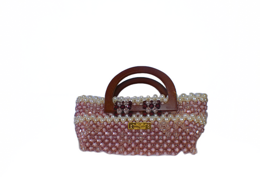 Brown Beaded Tote Handbag