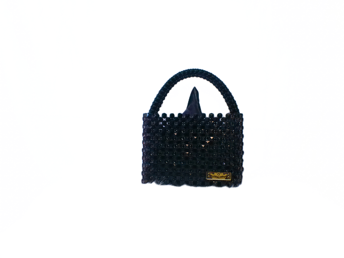 Black Beaded Tote Handbag