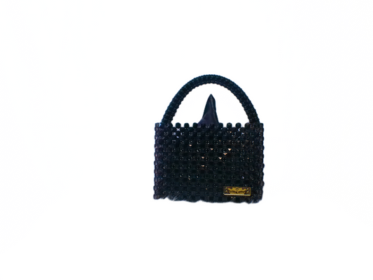 Black Beaded Tote Handbag