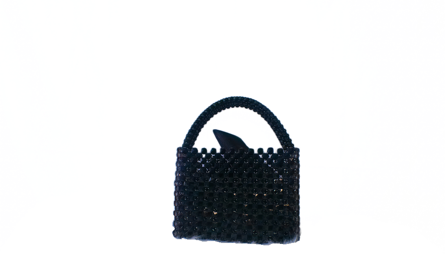 Black Beaded Tote Handbag