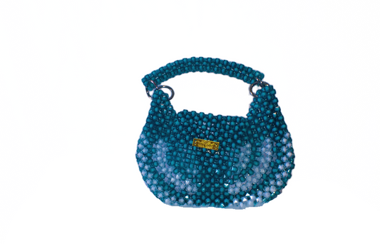 Blue Beaded Tote Handbag