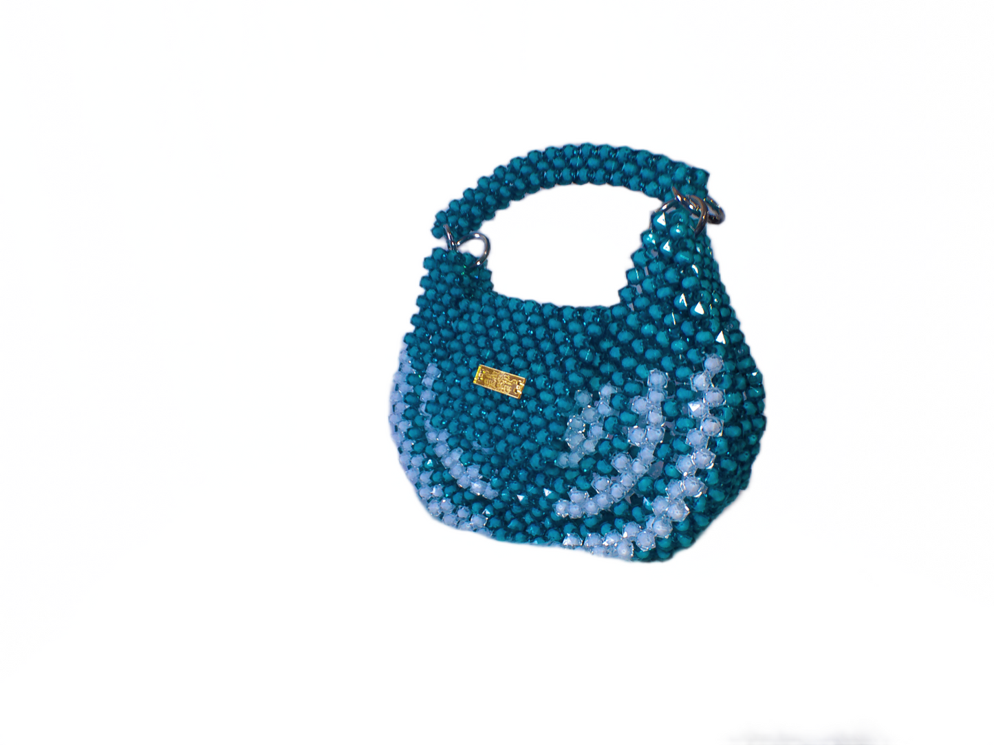 Blue Beaded Tote Handbag