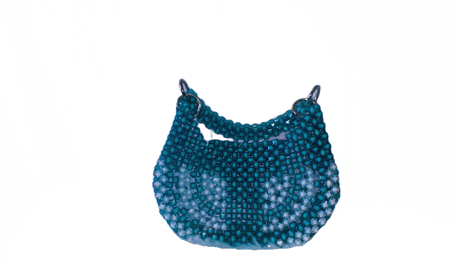 Blue Beaded Tote Handbag
